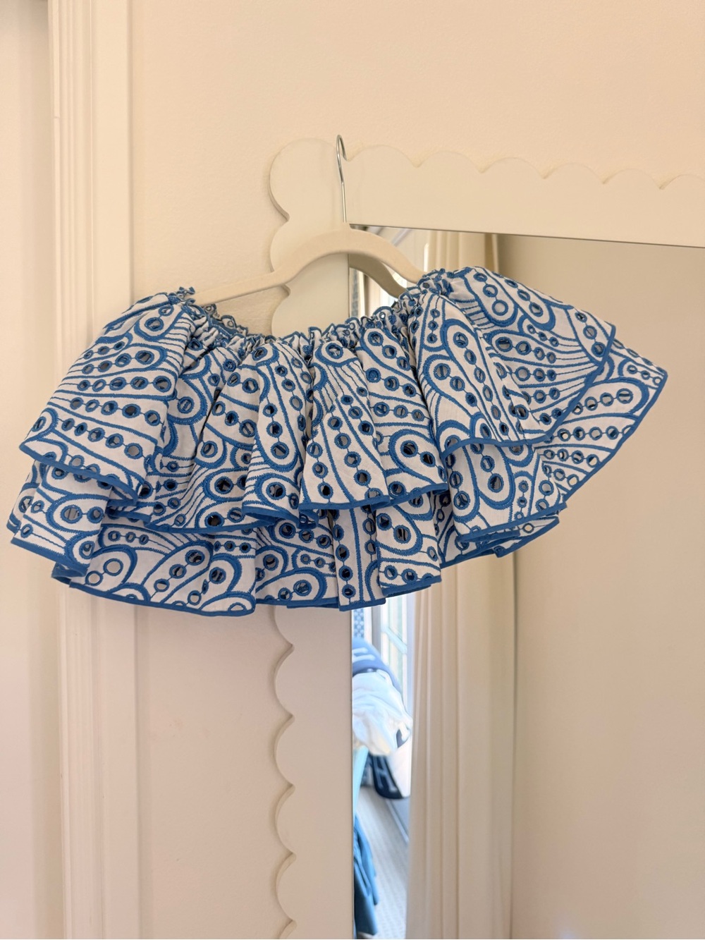 Charo Ruiz Blue & White Ruffled Off-Shoulder Top